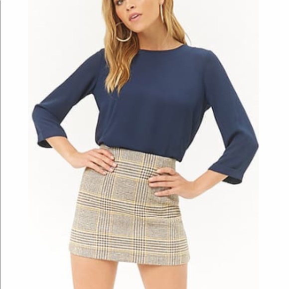 Forever 21 Tops - Navy Curved Hem Chiffon Top With Back Zipper